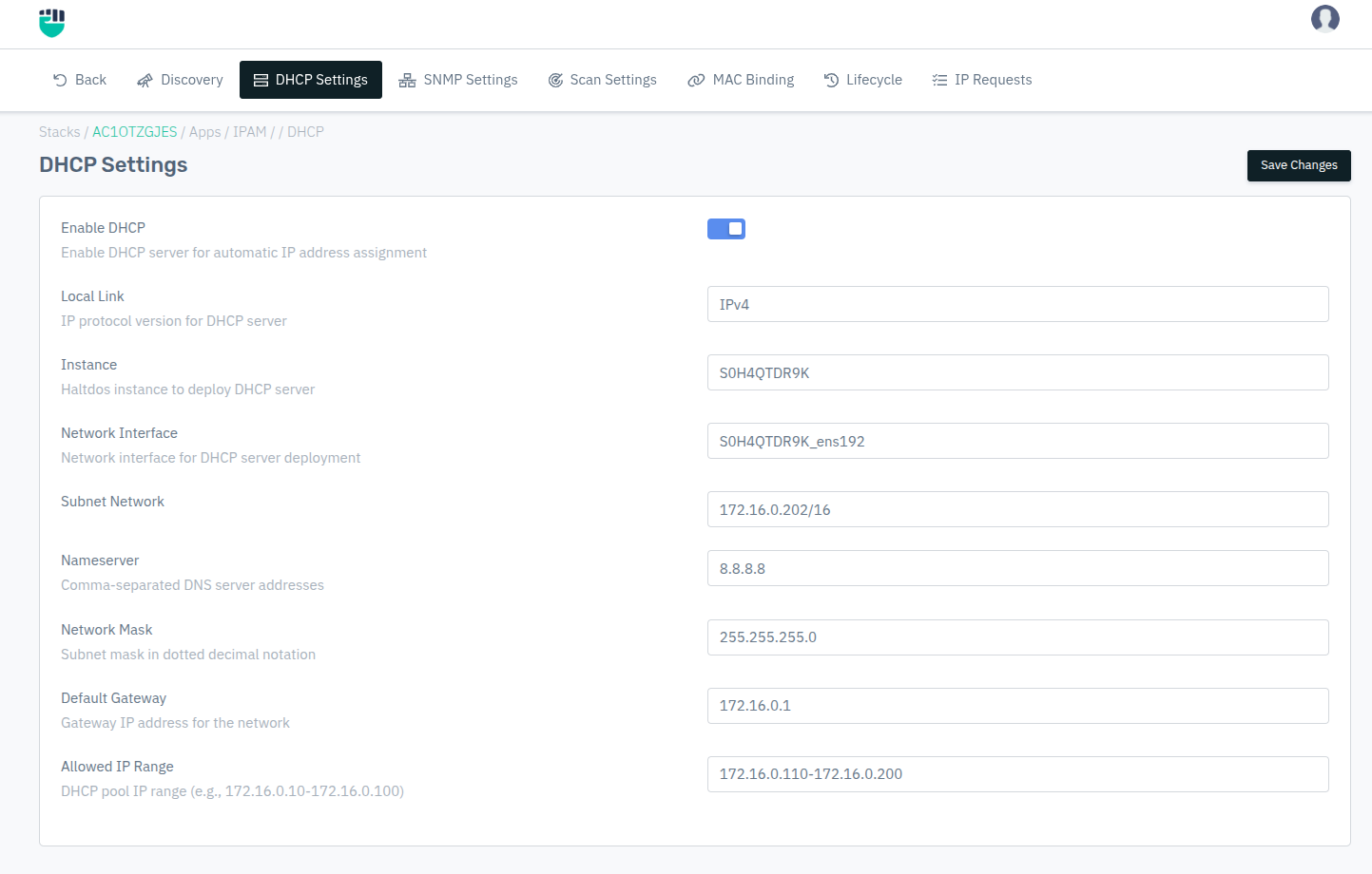 DHCP Settings