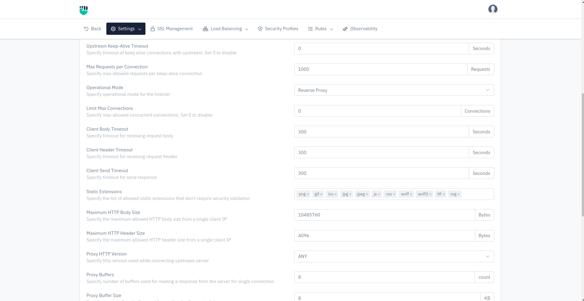 Listener Operational Settings