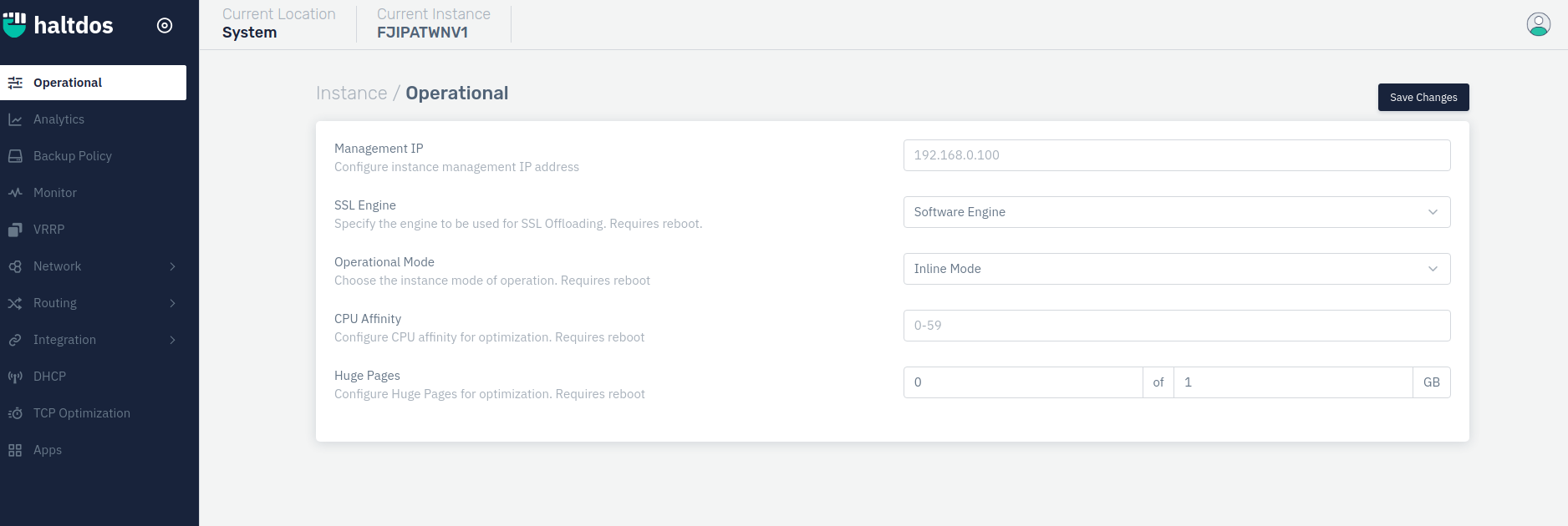 Operational setting