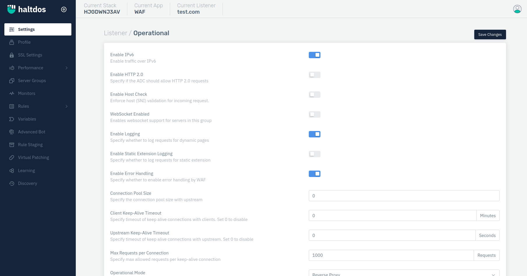 Listener Operational Settings