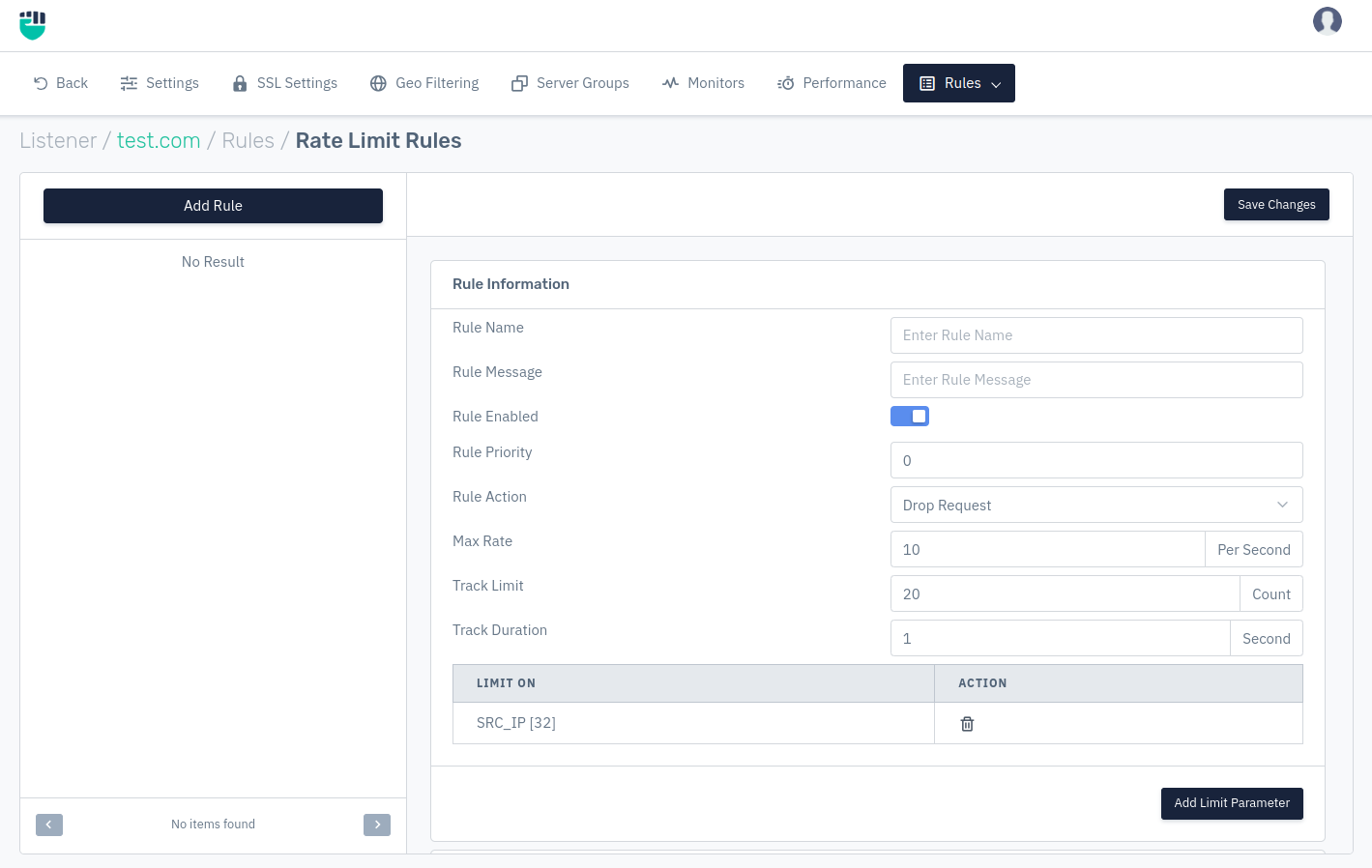 Rate Limit rule