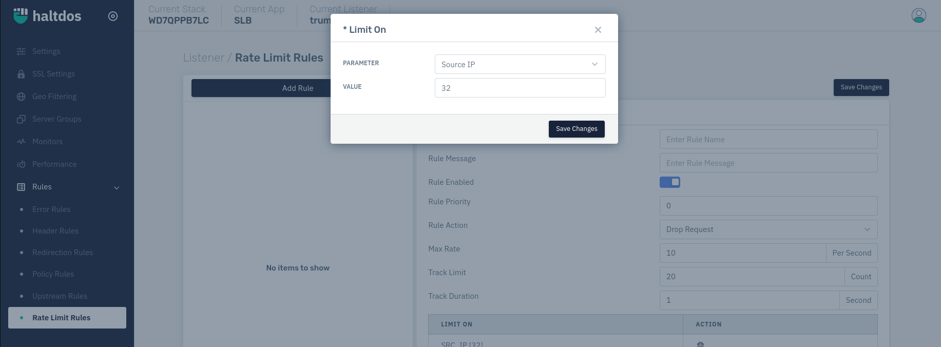 Rate limit rule
