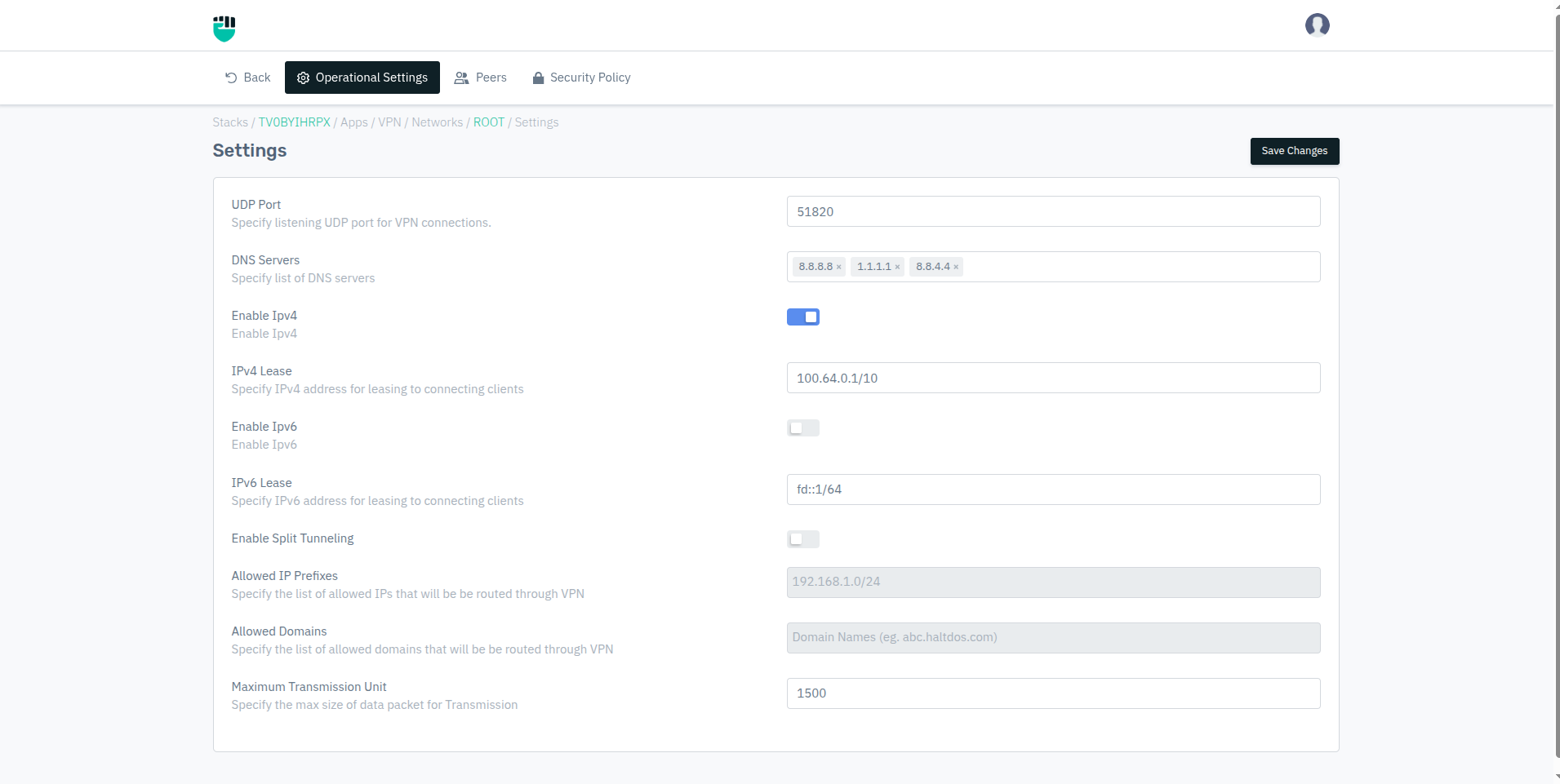 Operational Settings